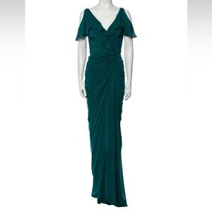 Beautiful Green Badgley Mischka Silk Evening Gown